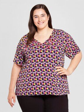 Ulla Popken top size 32/34 Women's Tunic Black with hearts 95% cotton